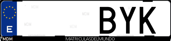 Imágen de matrícula de coche con letras BYK de España
