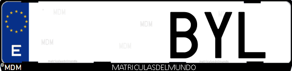 Imágen de matrícula de coche con letras BYL de España