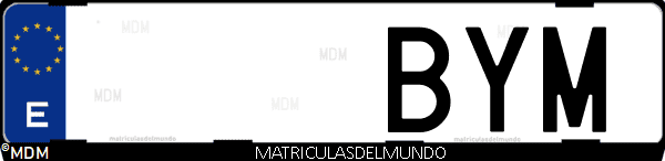Imágen de matrícula de coche con letras BYM de España