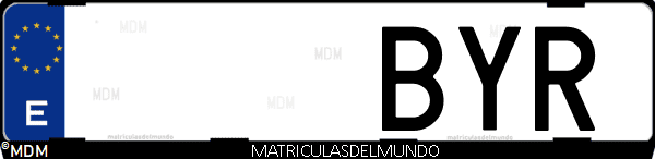 Imágen de matrícula de coche con letras BYR de España