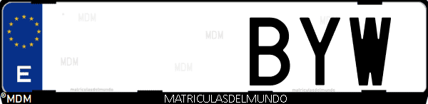 Imágen de matrícula de coche con letras BYW de España