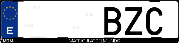 Imágen de matrícula de coche con letras BZC de España