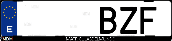 Imágen de matrícula de coche con letras BZF de España