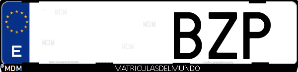 Imágen de matrícula de coche con letras BZP de España