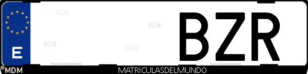 Imágen de matrícula de coche con letras BZR de España