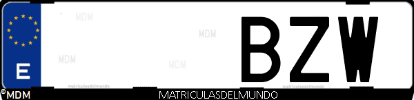 Imágen de matrícula de coche con letras BZW de España