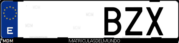 Imágen de matrícula de coche con letras BZX de España