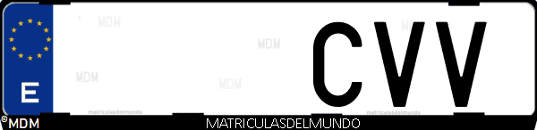 Imágen de matrícula de coche con letras CVV de España