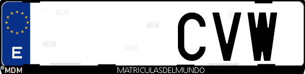 Imágen de matrícula de coche con letras CVW de España
