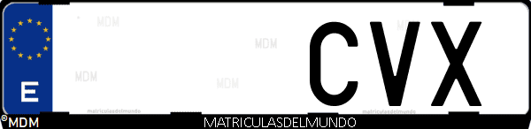 Imágen de matrícula de coche con letras CVX de España