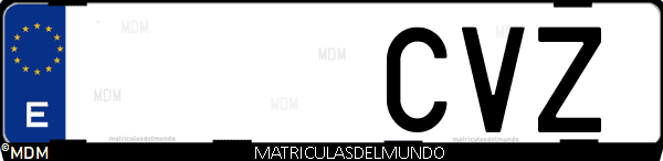 Imágen de matrícula de coche con letras CVZ de España