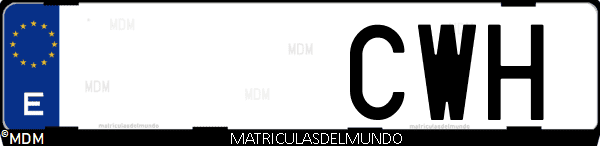 Imágen de matrícula de coche con letras CWH de España