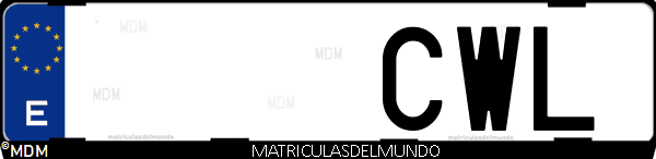 Imágen de matrícula de coche con letras CWL de España
