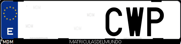 Imágen de matrícula de coche con letras CWP de España