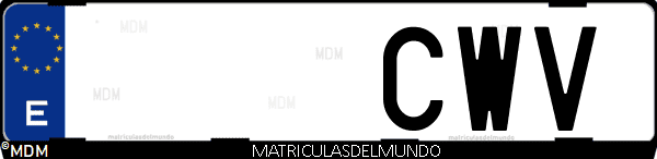 Imágen de matrícula de coche con letras CWV de España