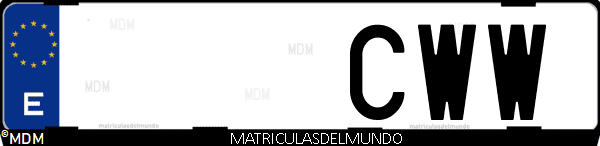 Imágen de matrícula de coche con letras CWW de España