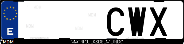 Imágen de matrícula de coche con letras CWX de España