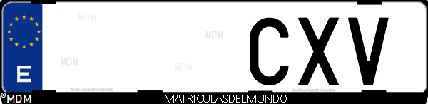 Imágen de matrícula de coche con letras CXV de España