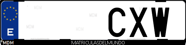 Imágen de matrícula de coche con letras CXW de España