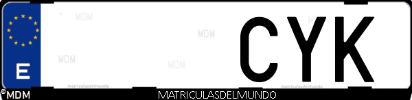 Imágen de matrícula de coche con letras CYK de España