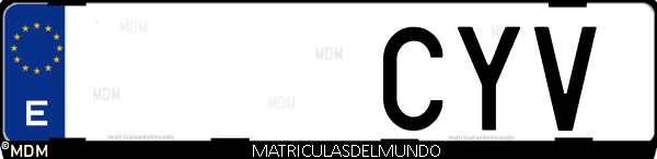 Imágen de matrícula de coche con letras CYV de España