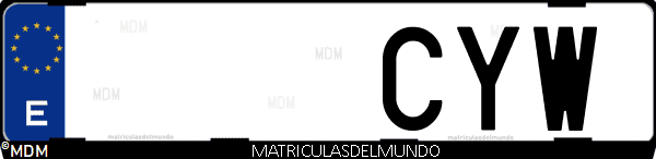 Imágen de matrícula de coche con letras CYW de España