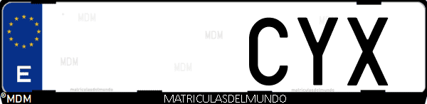 Imágen de matrícula de coche con letras CYX de España