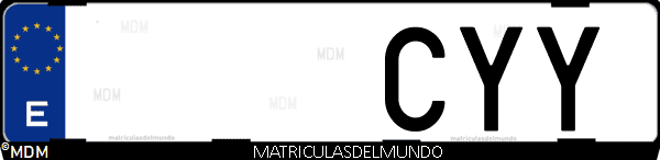 Imágen de matrícula de coche con letras CYY de España