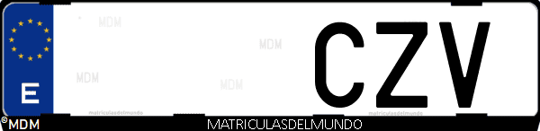 Imágen de matrícula de coche con letras CZV de España