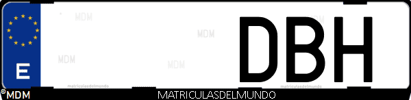 Imágen de matrícula de coche con letras DBH de España
