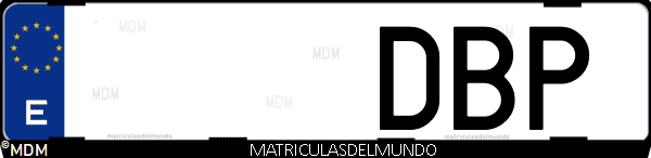 Imágen de matrícula de coche con letras DBP de España
