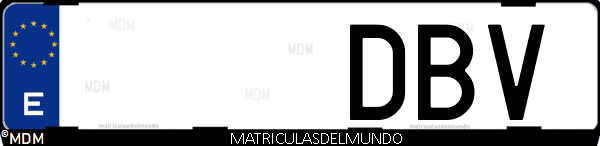 Imágen de matrícula de coche con letras DBV de España