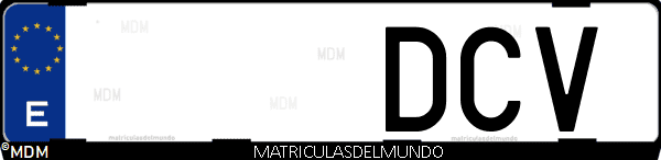 Imágen de matrícula de coche con letras DCV de España