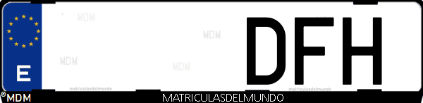 Imágen de matrícula de coche con letras DFH de España