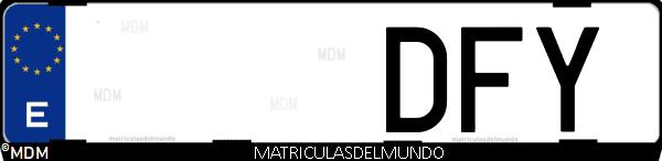 Imágen de matrícula de coche con letras DFY de España