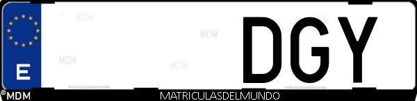 Imágen de matrícula de coche con letras DGY de España