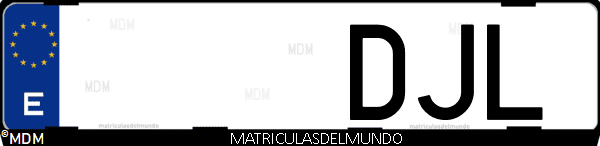 Imágen de matrícula de coche con letras DJL de España