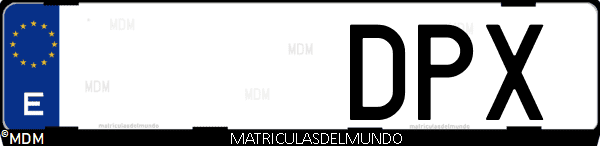 Imágen de matrícula de coche con letras DPX de España