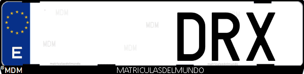 Imágen de matrícula de coche con letras DRX de España