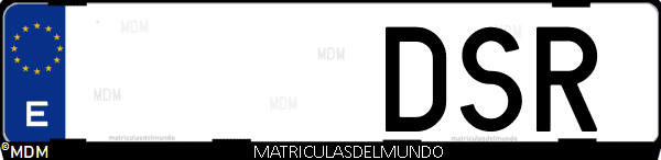 Imágen de matrícula de coche con letras DSR de España