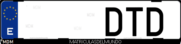 Imágen de matrícula de coche con letras DTD de España