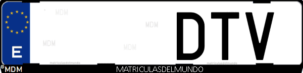 Imágen de matrícula de coche con letras DTV de España