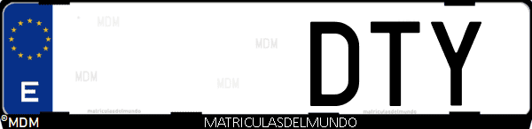 Imágen de matrícula de coche con letras DTY de España