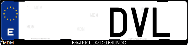 Imágen de matrícula de coche con letras DVL de España