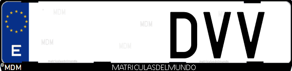 Imágen de matrícula de coche con letras DVV de España