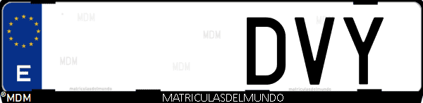 Imágen de matrícula de coche con letras DVY de España