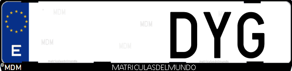 Imágen de matrícula de coche con letras DYG de España