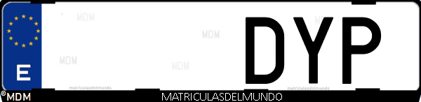 Imágen de matrícula de coche con letras DYP de España