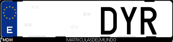 Imágen de matrícula de coche con letras DYR de España