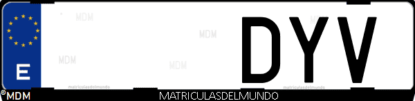 Imágen de matrícula de coche con letras DYV de España